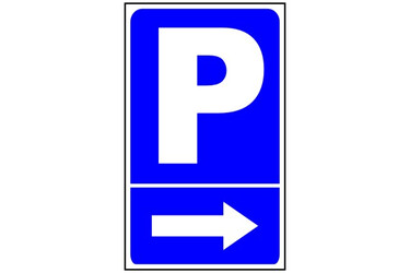 Parkplatzschild mit Pfeil nach Rechts